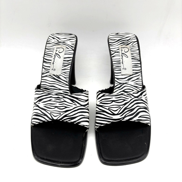 Vintage 90s Palornio Zebra Print Genuine Leather Block Heel Sandal Mules Size 7 - Picture 2 of 16
